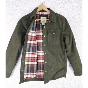CQR Plaid Lined Faux Suede Snap‎ Shirt Shacket Men's XS Dark Green